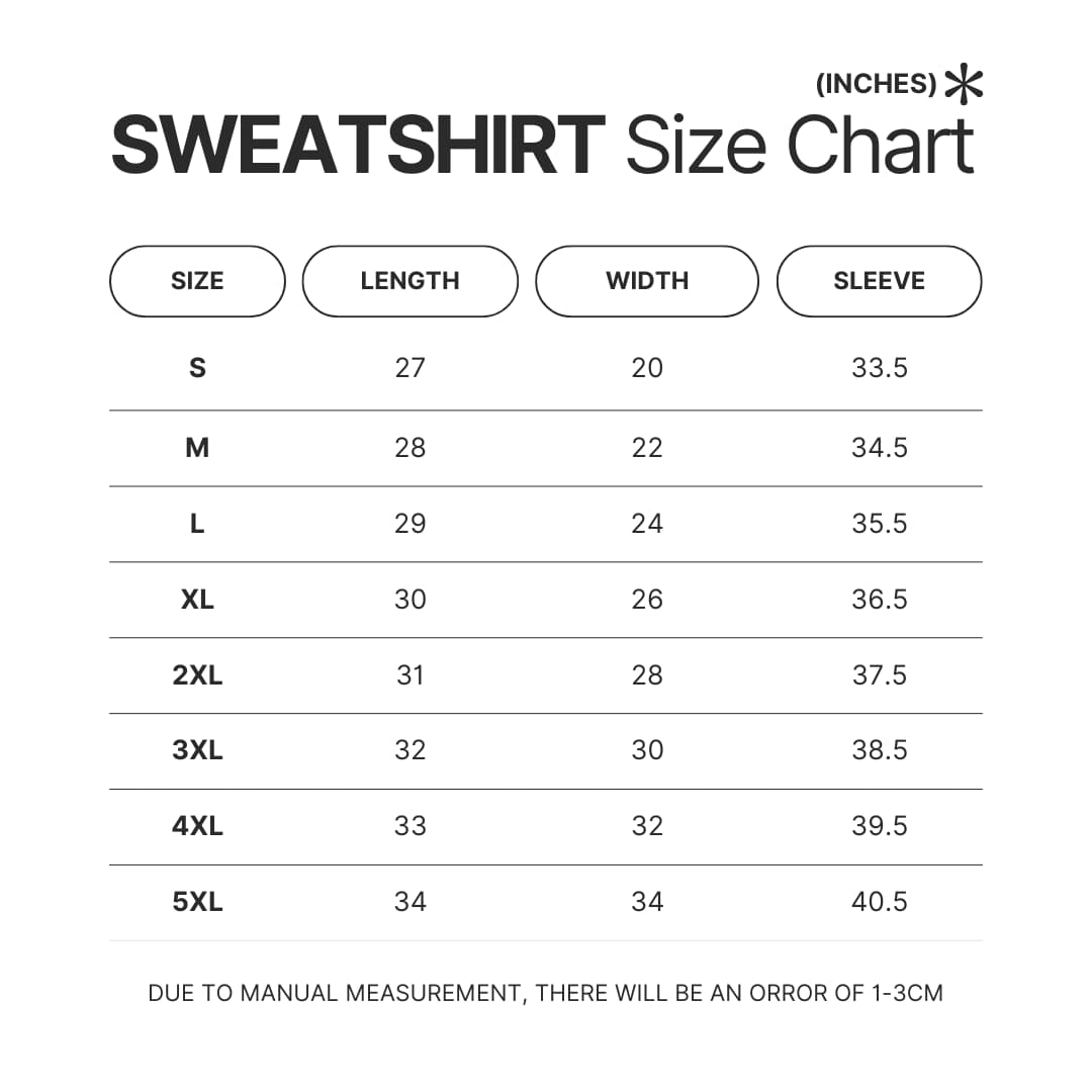 Sweatshirt Size Chart - Gokurakugai Store